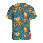 Pumpkin With Witch Hat Pattern Print Men's Sports T-Shirt
