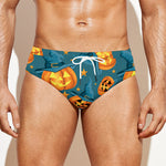 Pumpkin With Witch Hat Pattern Print Men's Swim Briefs