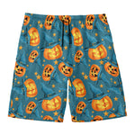 Pumpkin With Witch Hat Pattern Print Men's Swim Trunks