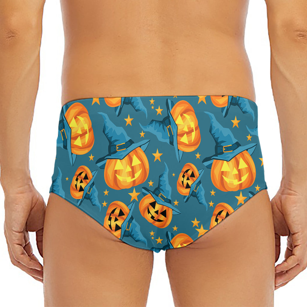 Pumpkin With Witch Hat Pattern Print Men's Triangle Swim Briefs