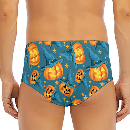 Pumpkin With Witch Hat Pattern Print Men's Triangle Swim Briefs