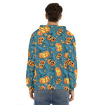Pumpkin With Witch Hat Pattern Print Men's Velvet Pullover Hoodie