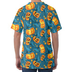 Pumpkin With Witch Hat Pattern Print Men's Velvet T-Shirt