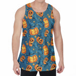 Pumpkin With Witch Hat Pattern Print Men's Velvet Tank Top