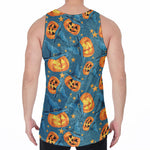 Pumpkin With Witch Hat Pattern Print Men's Velvet Tank Top
