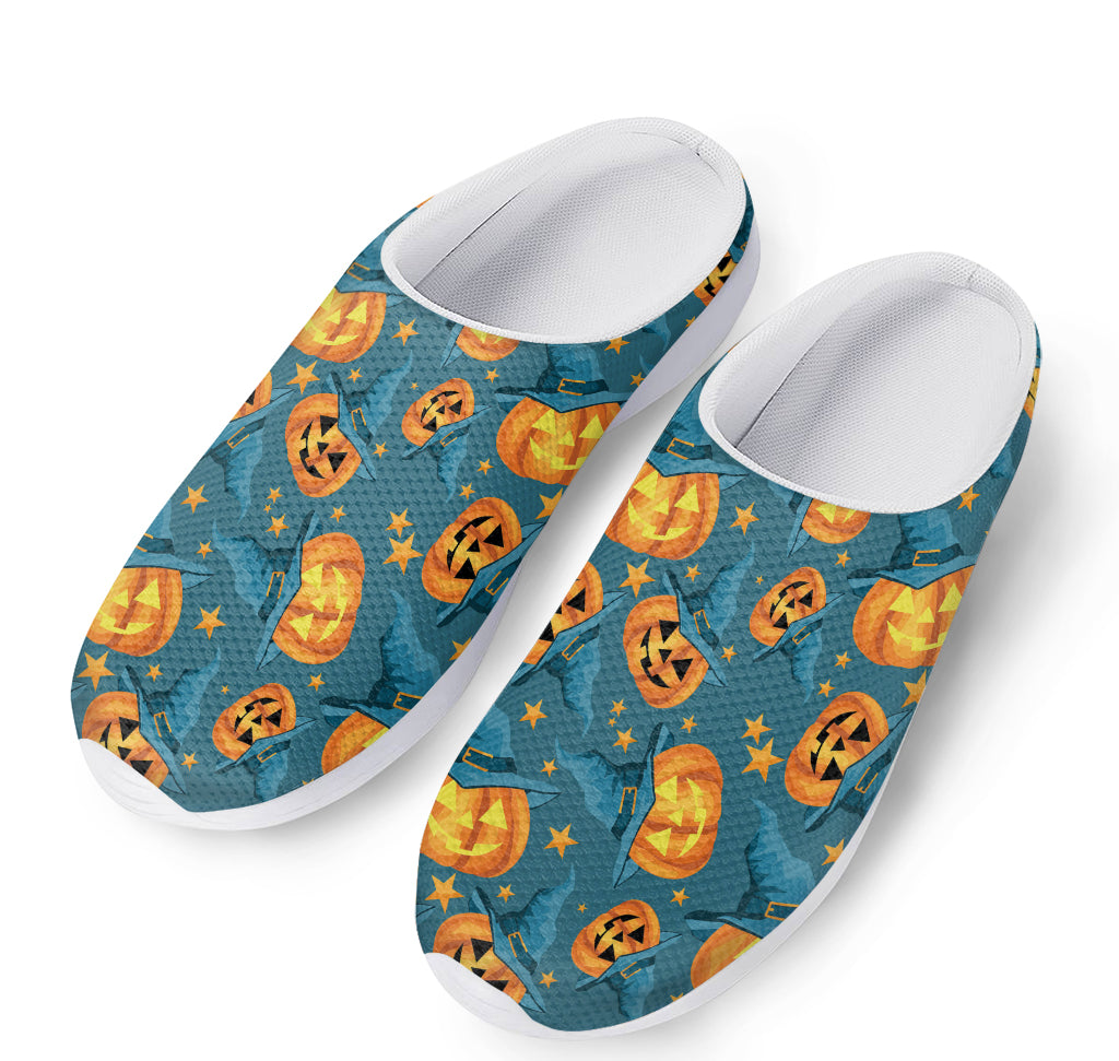 Pumpkin With Witch Hat Pattern Print Mesh Casual Shoes