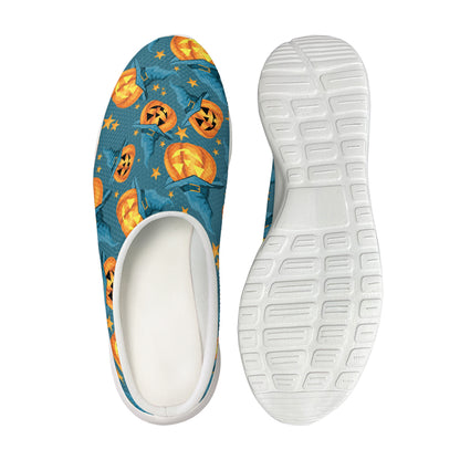 Pumpkin With Witch Hat Pattern Print Mesh Casual Shoes
