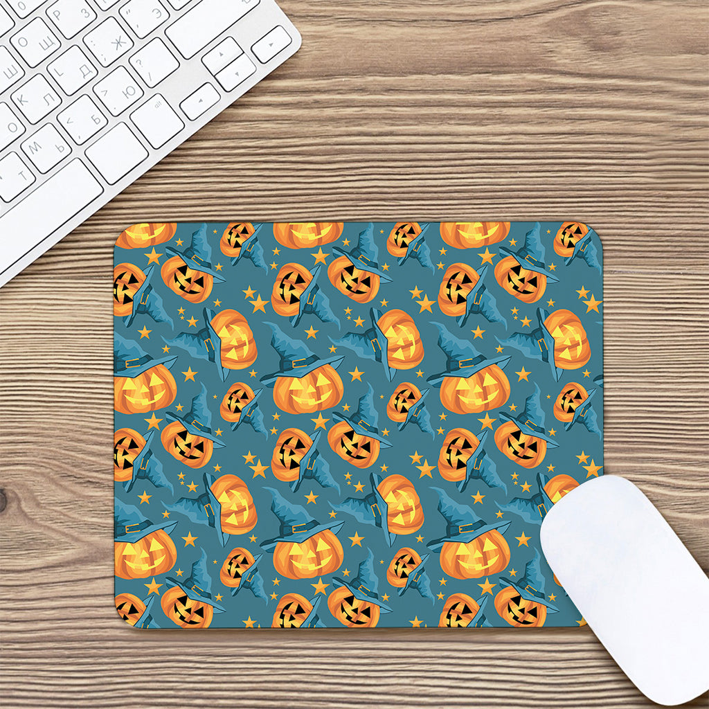 Pumpkin With Witch Hat Pattern Print Mouse Pad
