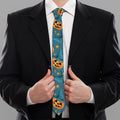 Pumpkin With Witch Hat Pattern Print Necktie