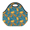 Pumpkin With Witch Hat Pattern Print Neoprene Lunch Bag