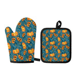 Pumpkin With Witch Hat Pattern Print Oven Mitt And Pot Holder Set