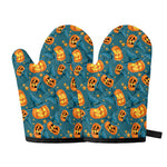 Pumpkin With Witch Hat Pattern Print Oven Mitts