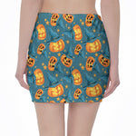 Pumpkin With Witch Hat Pattern Print Pencil Mini Skirt