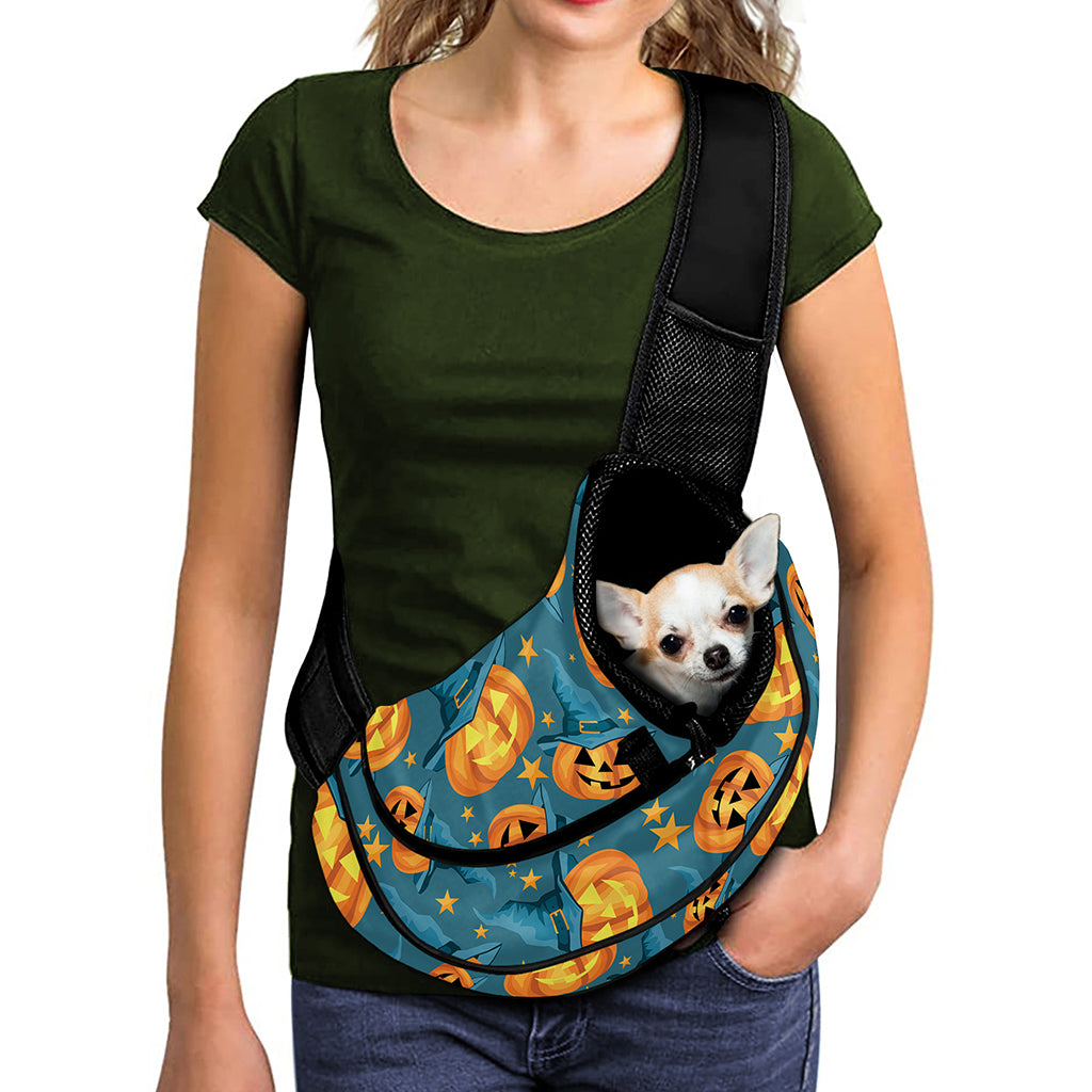 Pumpkin With Witch Hat Pattern Print Pet Sling Carrier