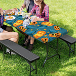 Pumpkin With Witch Hat Pattern Print Picnic Table Cover