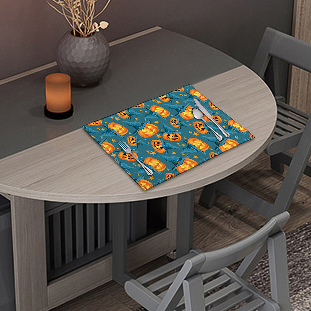 Pumpkin With Witch Hat Pattern Print Placemat
