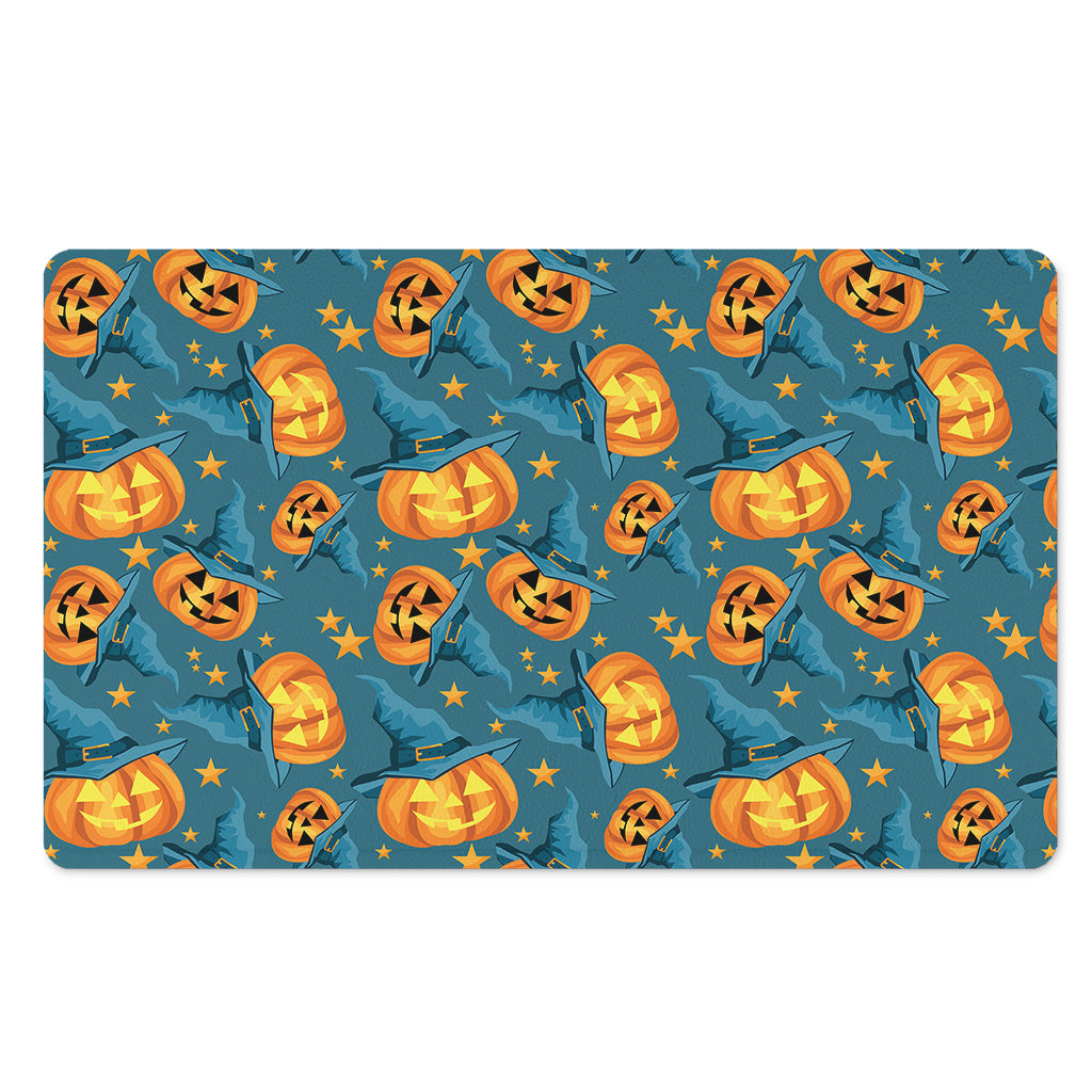 Pumpkin With Witch Hat Pattern Print Polyester Doormat