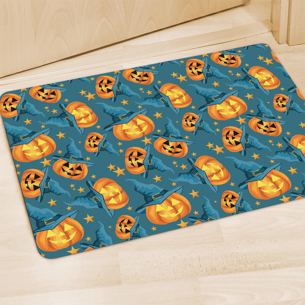 Pumpkin With Witch Hat Pattern Print Polyester Doormat