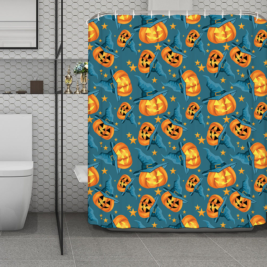 Pumpkin With Witch Hat Pattern Print Polyester Shower Curtain