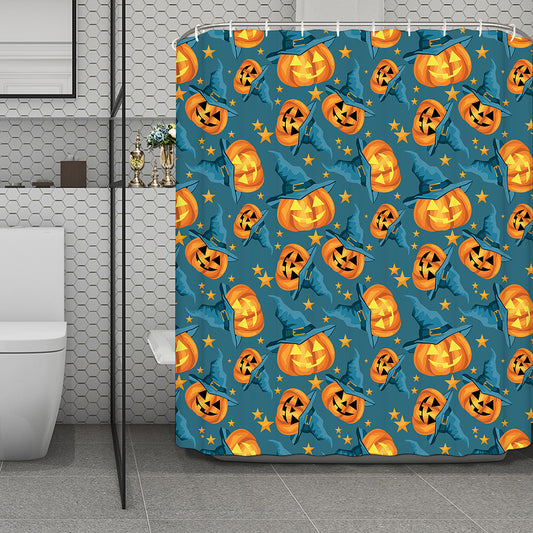 Pumpkin With Witch Hat Pattern Print Polyester Shower Curtain