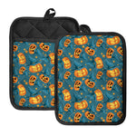 Pumpkin With Witch Hat Pattern Print Pot Holders With Pocket