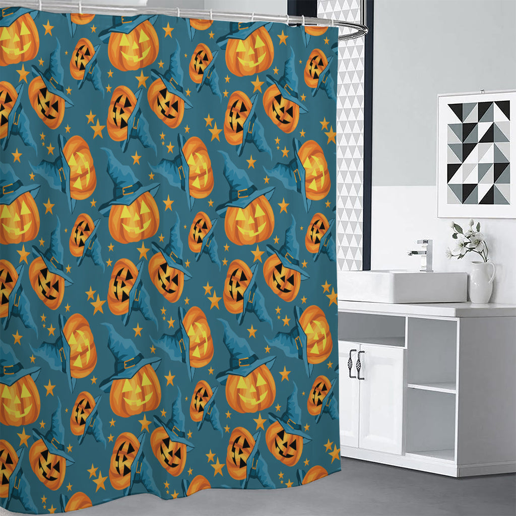 Pumpkin With Witch Hat Pattern Print Premium Shower Curtain