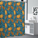 Pumpkin With Witch Hat Pattern Print Premium Shower Curtain