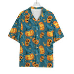 Pumpkin With Witch Hat Pattern Print Rayon Hawaiian Shirt