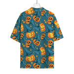 Pumpkin With Witch Hat Pattern Print Rayon Hawaiian Shirt