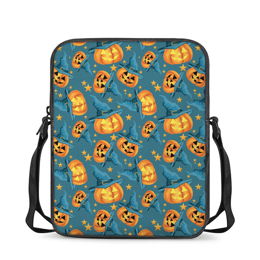 Pumpkin With Witch Hat Pattern Print Rectangular Crossbody Bag