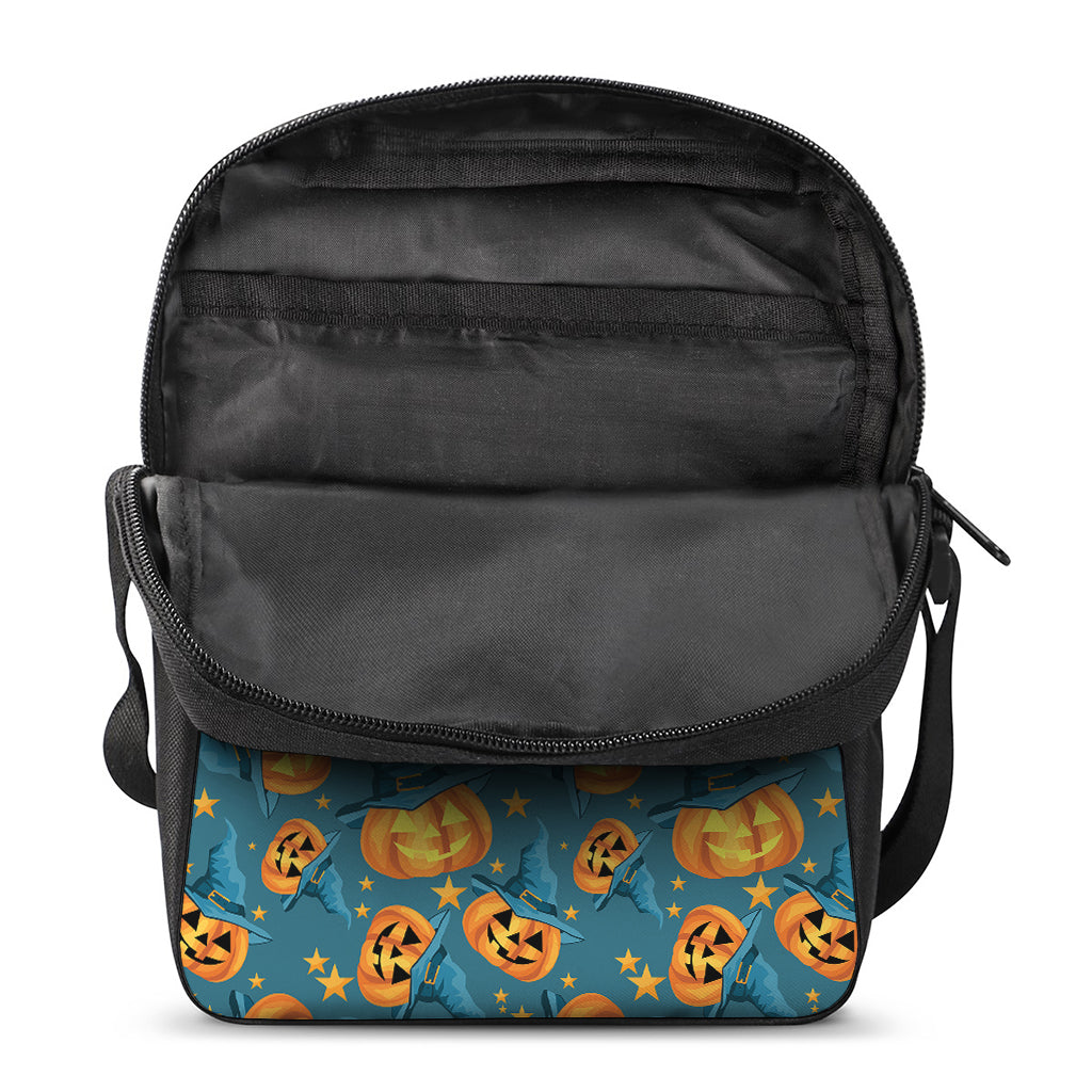 Pumpkin With Witch Hat Pattern Print Rectangular Crossbody Bag