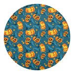 Pumpkin With Witch Hat Pattern Print Round Blanket