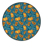 Pumpkin With Witch Hat Pattern Print Round Floor Mat