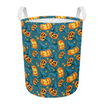 Pumpkin With Witch Hat Pattern Print Round Laundry Basket
