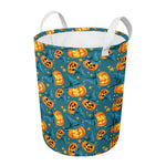 Pumpkin With Witch Hat Pattern Print Round Laundry Basket