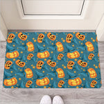 Pumpkin With Witch Hat Pattern Print Rubber Doormat