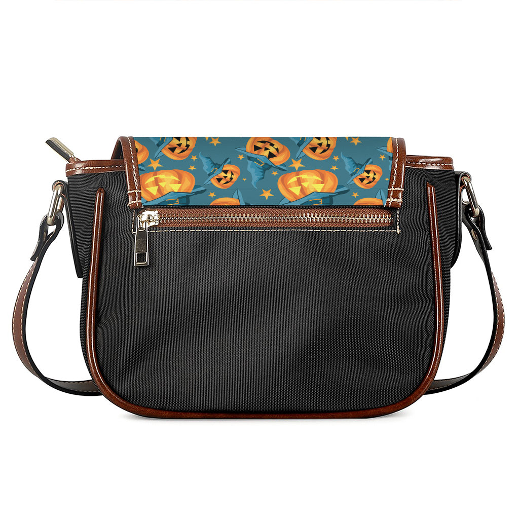 Pumpkin With Witch Hat Pattern Print Saddle Bag