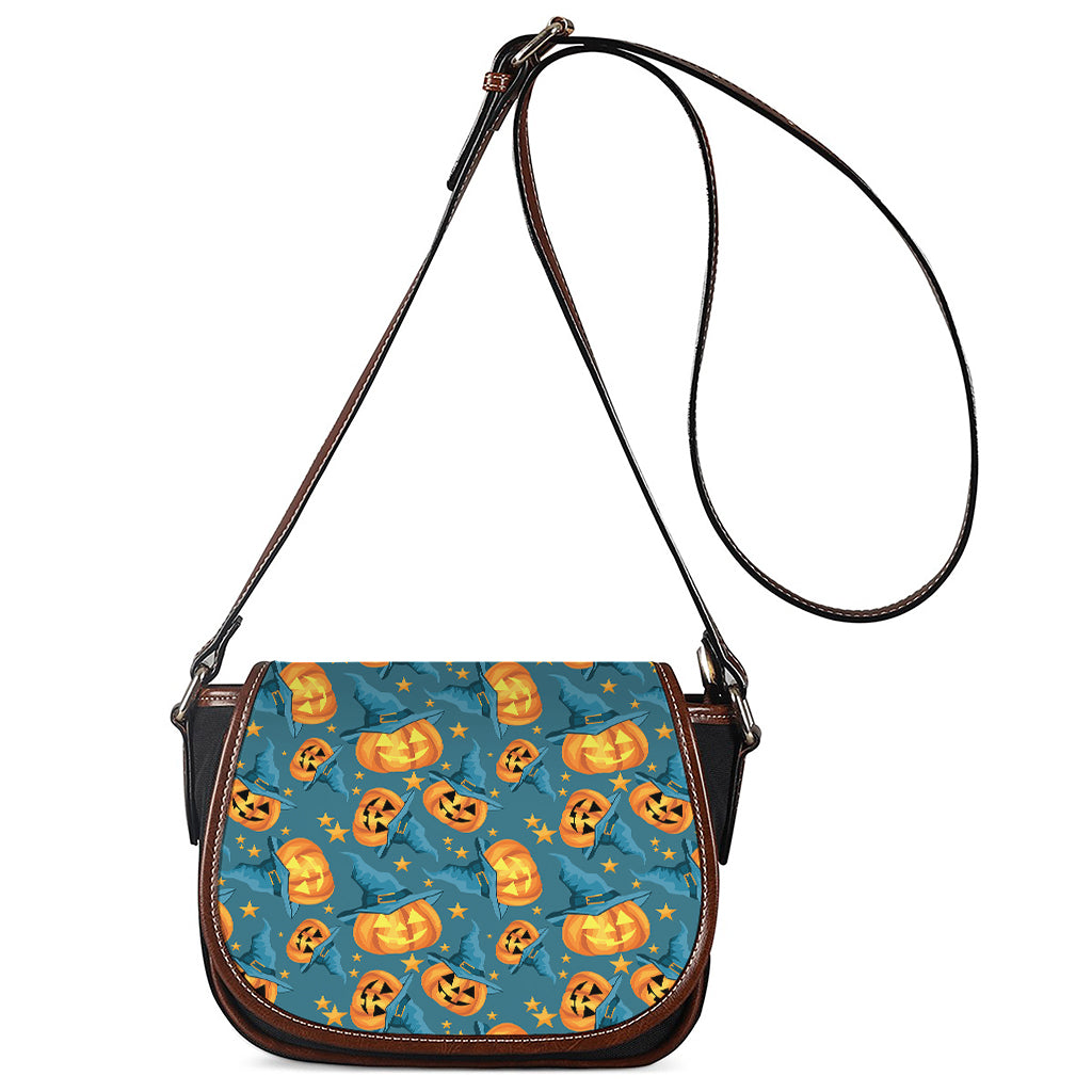 Pumpkin With Witch Hat Pattern Print Saddle Bag