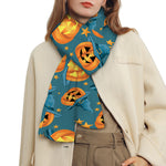 Pumpkin With Witch Hat Pattern Print Scarf