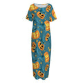 Pumpkin With Witch Hat Pattern Print Short Sleeve Long Nightdress