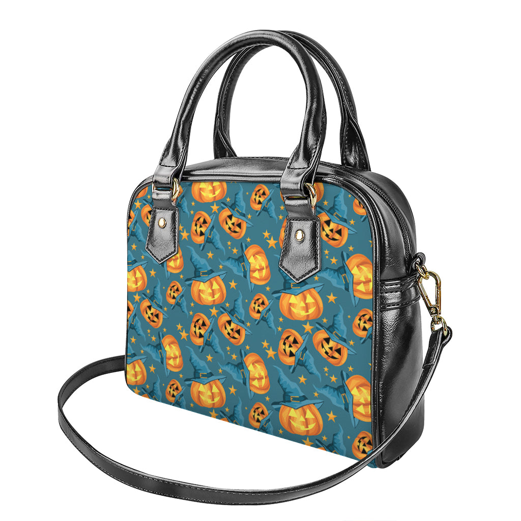 Pumpkin With Witch Hat Pattern Print Shoulder Handbag
