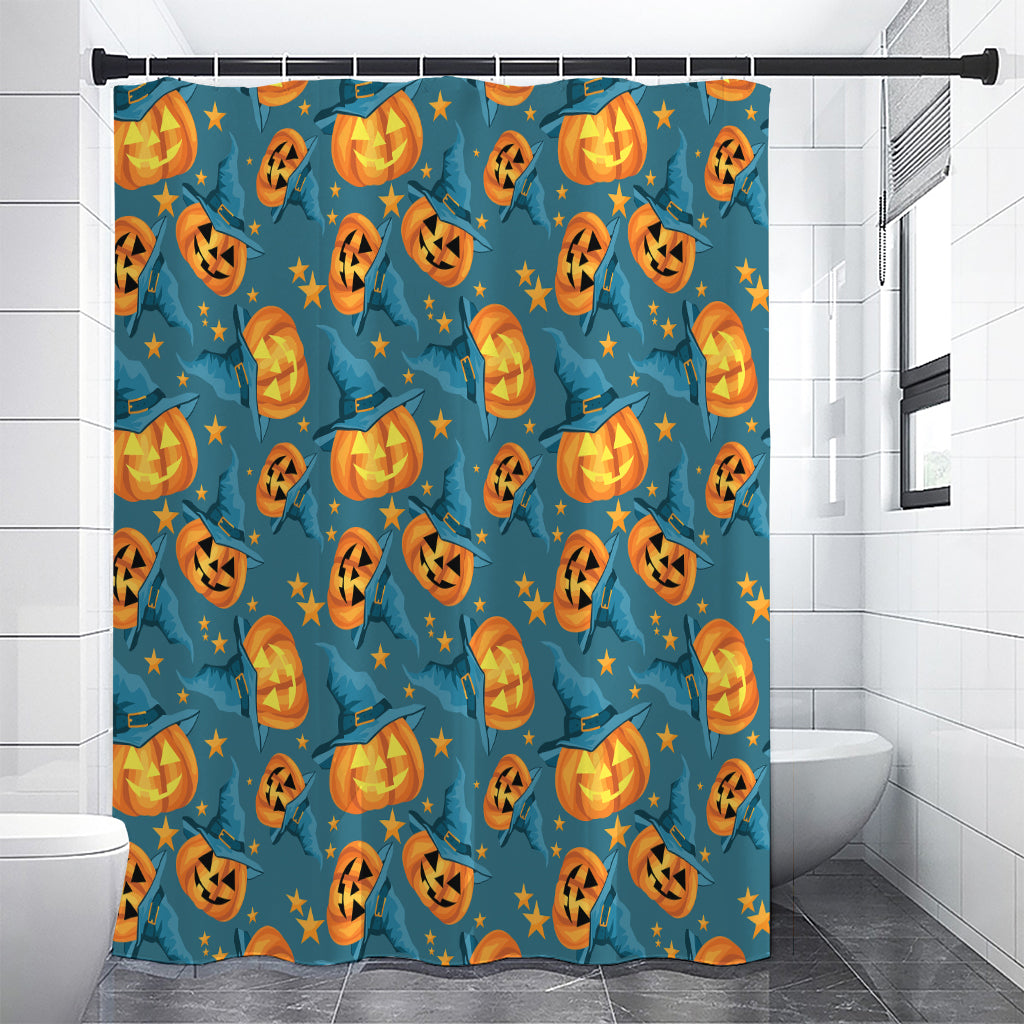 Pumpkin With Witch Hat Pattern Print Shower Curtain