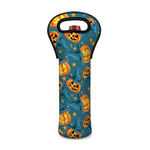 Pumpkin With Witch Hat Pattern Print Single Neoprene Wine Tote