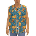 Pumpkin With Witch Hat Pattern Print Sleeveless Baseball Jersey