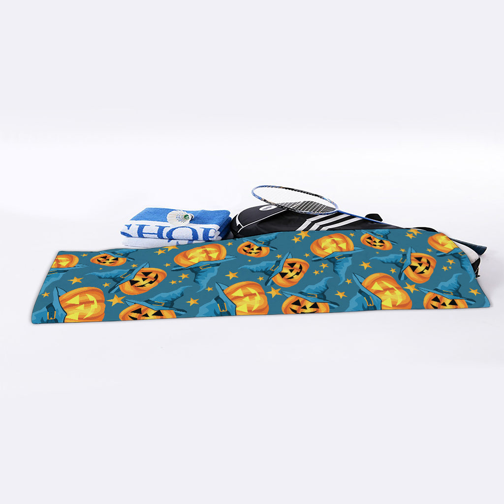 Pumpkin With Witch Hat Pattern Print Sports Towel