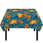 Pumpkin With Witch Hat Pattern Print Tablecloth