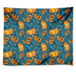 Pumpkin With Witch Hat Pattern Print Tapestry