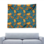 Pumpkin With Witch Hat Pattern Print Tapestry