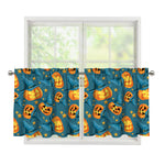 Pumpkin With Witch Hat Pattern Print Tier Curtains