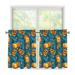 Pumpkin With Witch Hat Pattern Print Tier Curtains